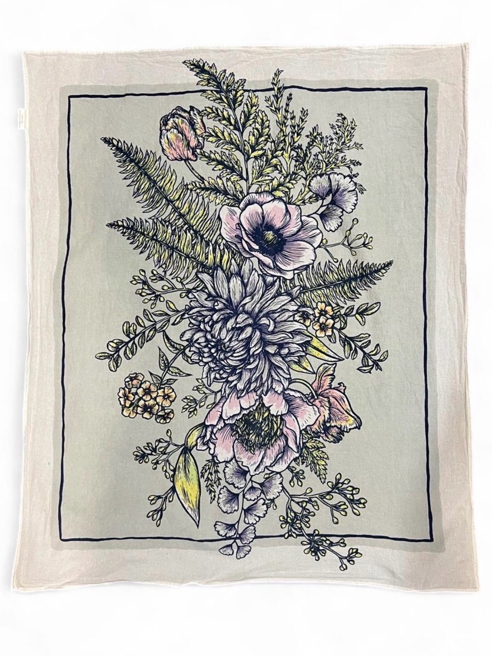 Floral Botanical Print Textile in Soft Neutrals